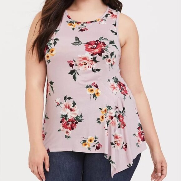 TORRID 00 Plus Size Super Soft Lilac Floral Asymmetric Tank Lavender Purple Top - Picture 1 of 16
